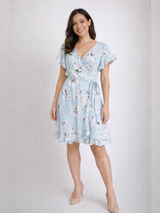 Free People Dresses & Skirts - Free People French Quarter Wrap Dress XS Blue Floral Ruffle Boho Mini